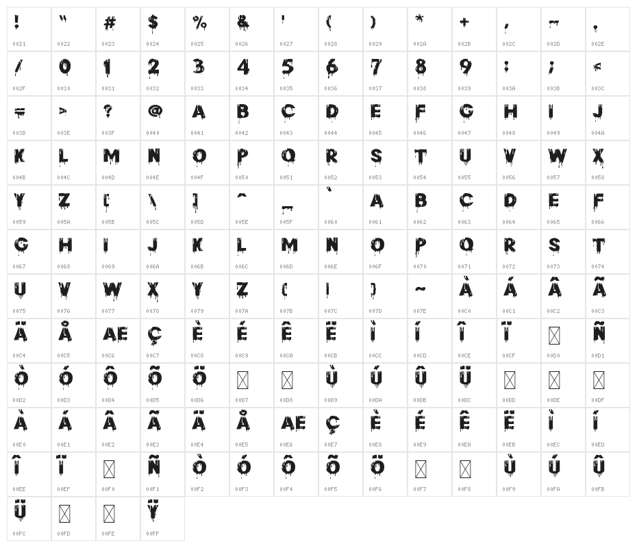 Paint Drops Regular Character Map