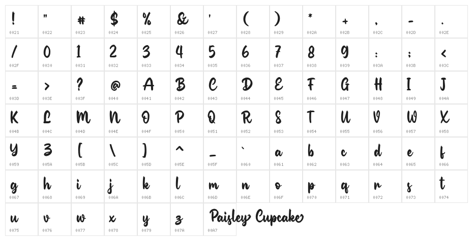 Paisley Cupcake Regular Character Map