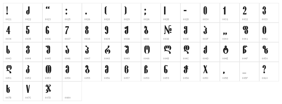 Pakizy-ITV Bold Character Map