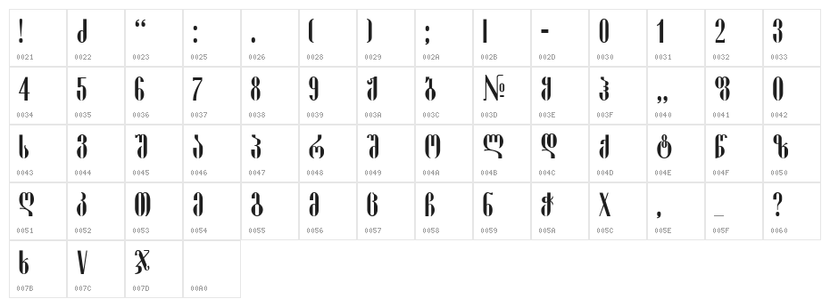 Pakizy-ITV Character Map