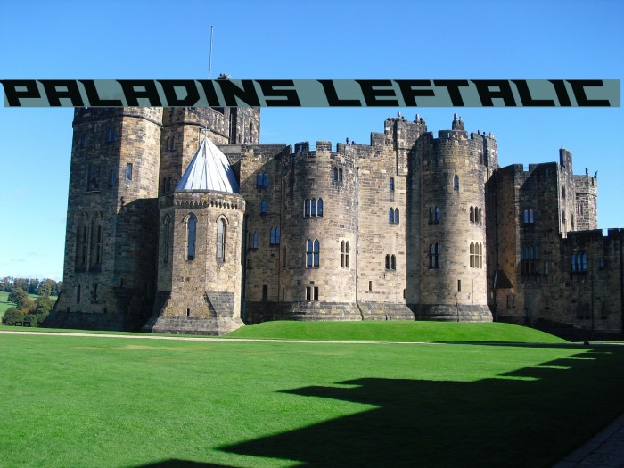 Paladins Leftalic Font examples