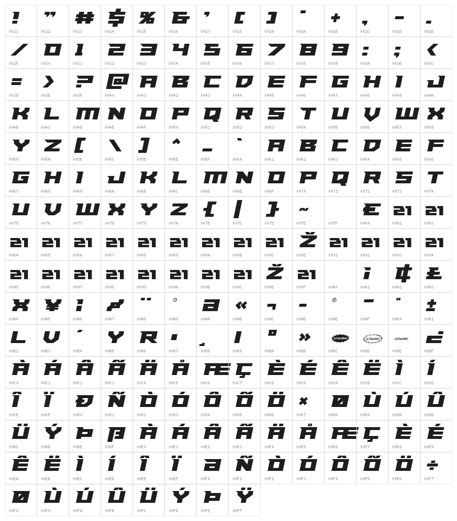 Paladins Semi-Italic Character Map