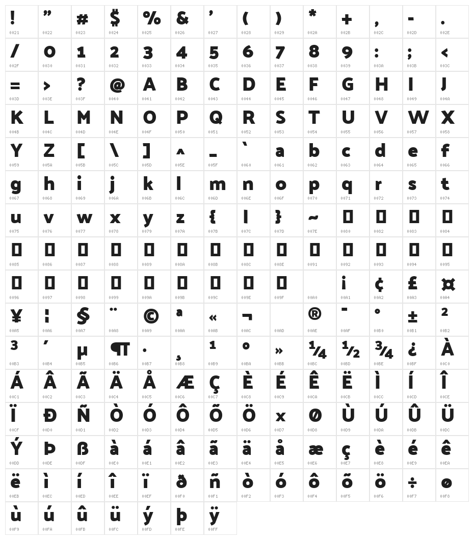 Palanquin Dark Bold Character Map