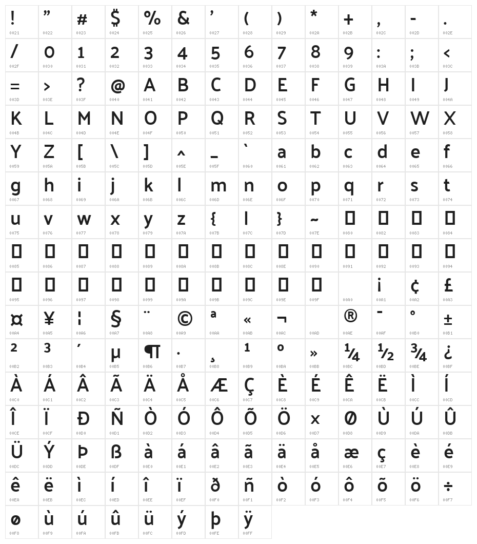 Palanquin SemiBold Character Map