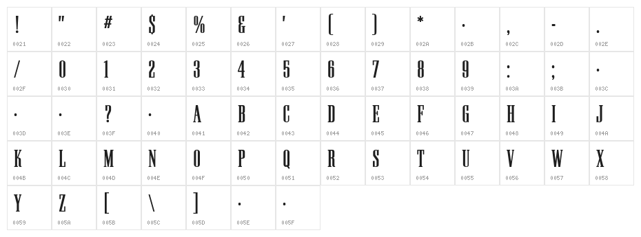 PallMallBold Character Map