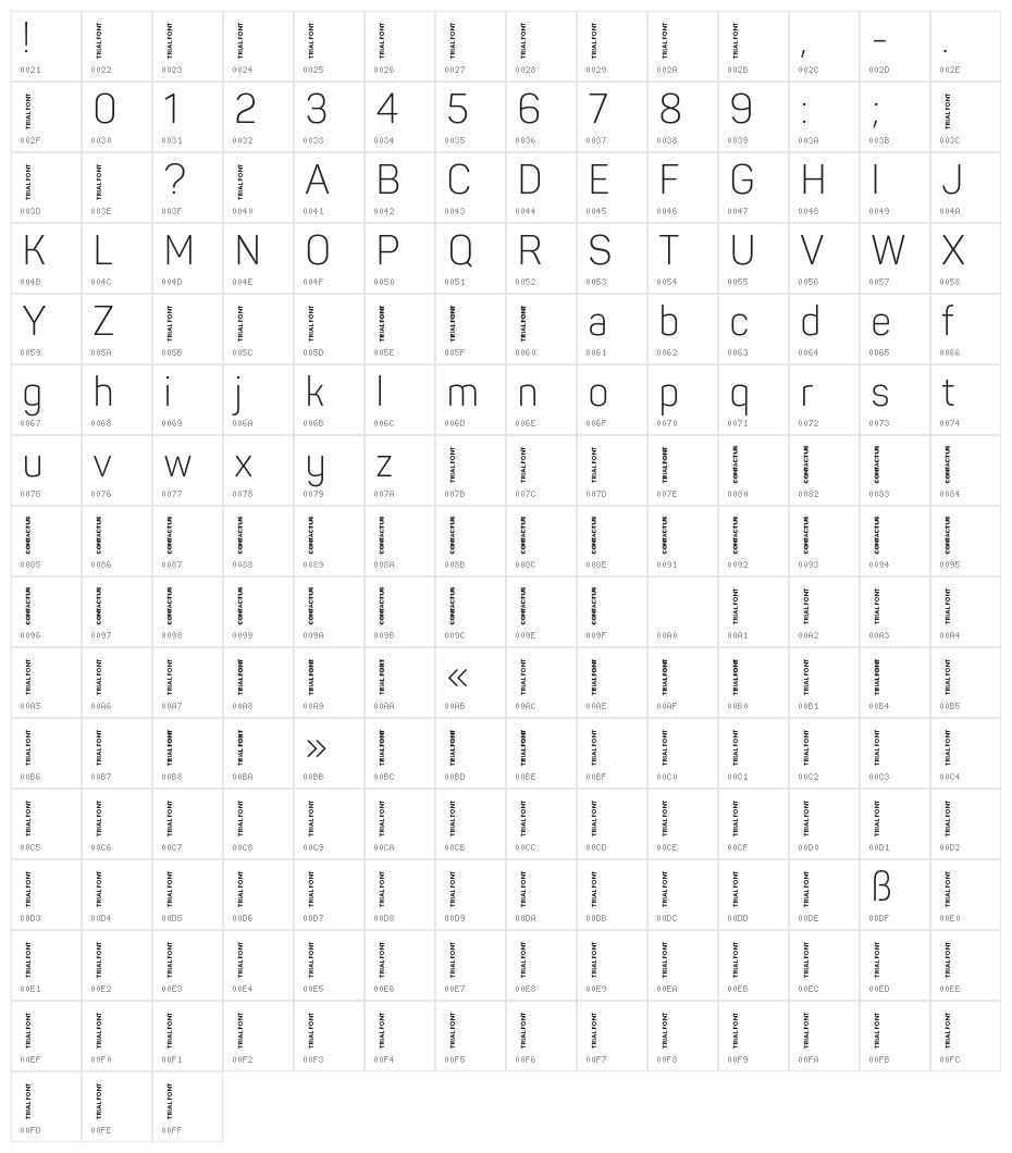 Panton Narrow-Trial Light Character Map