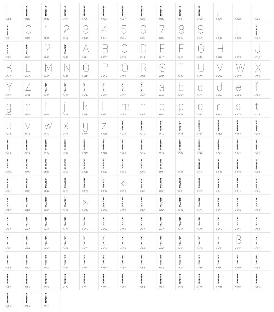 Panton Narrow-Trial Thin Character Map