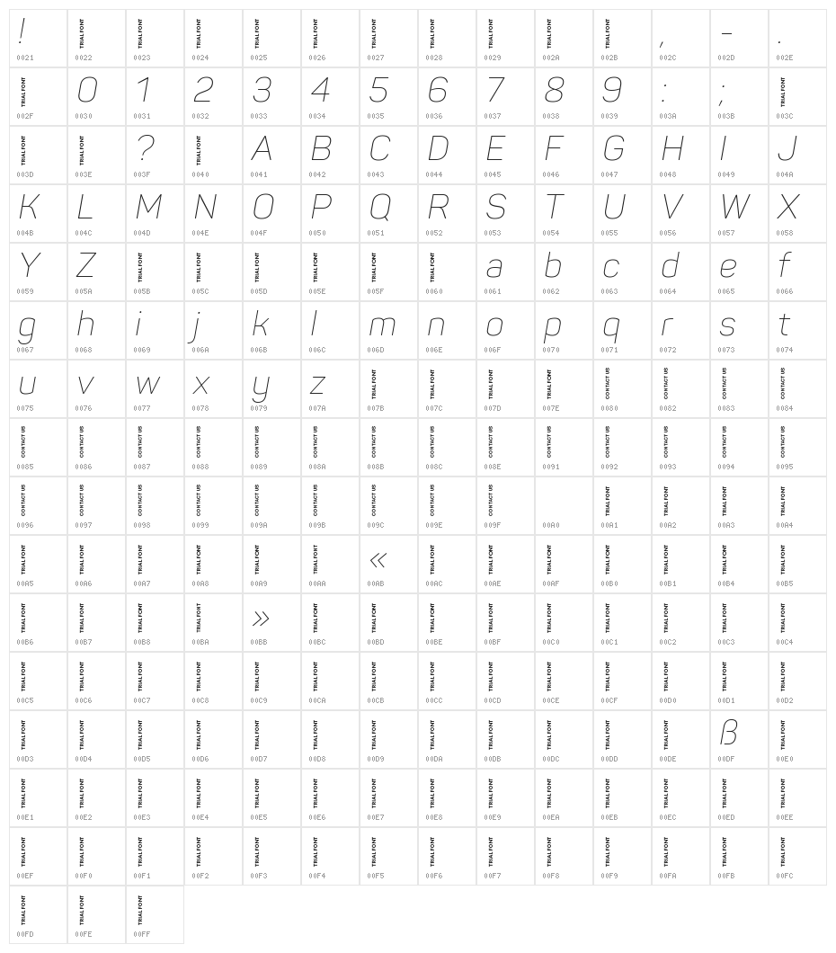 Panton-Trial ExtraLight Italic Character Map