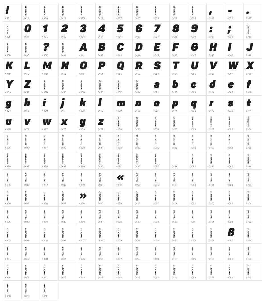 Panton-Trial Heavy Italic Character Map