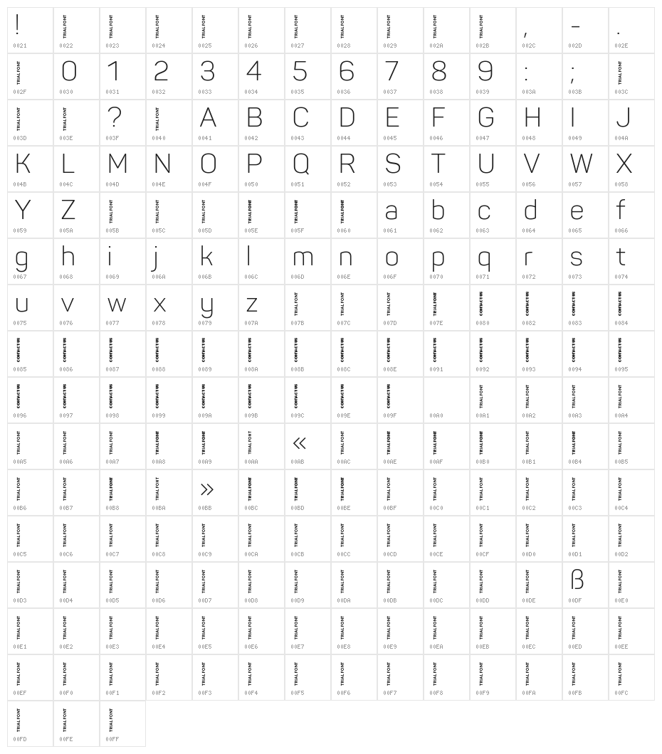 Panton-Trial Light Character Map