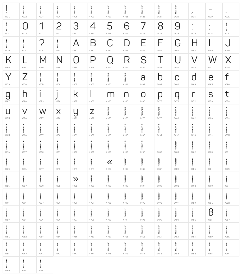 Panton-Trial Regular Character Map