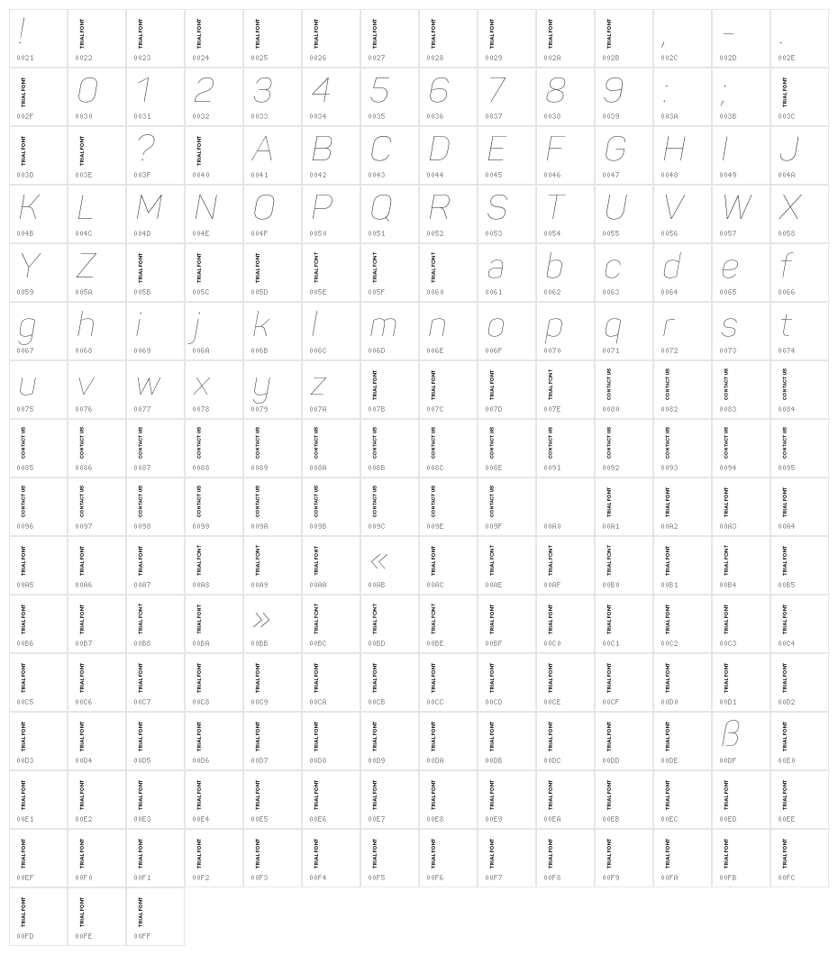 Panton-Trial Thin Italic Character Map