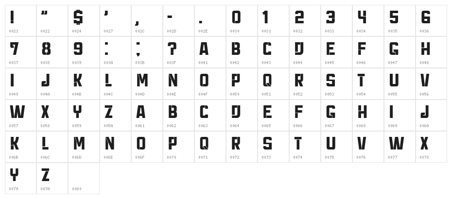 Panzer Condensed Character Map
