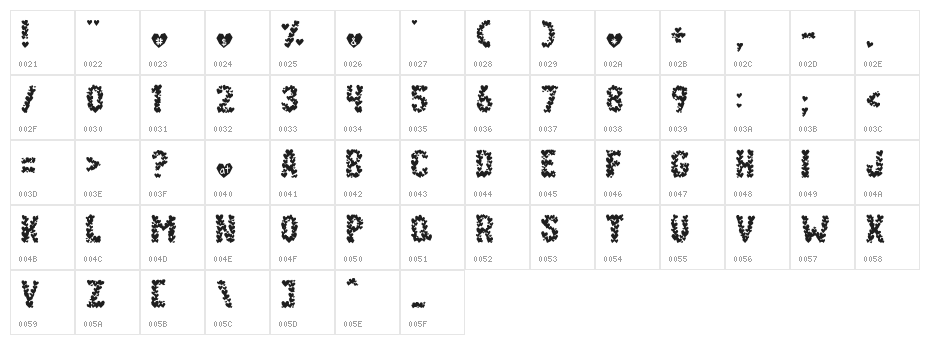 Paper Hearts Character Map