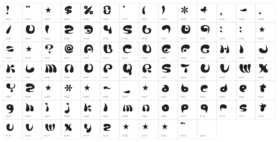 Parade20AL Character Map