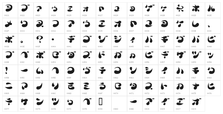 Parade20KT Character Map