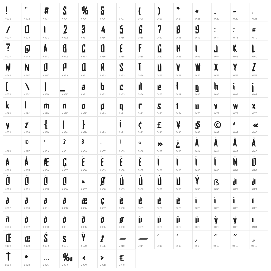 Paradise 886 Character Map