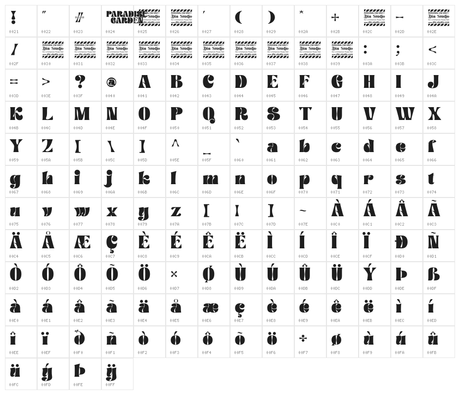 Paradise Garden Personal Use Character Map