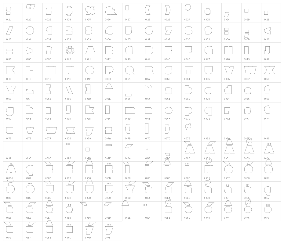 Parafuse Outline Character Map