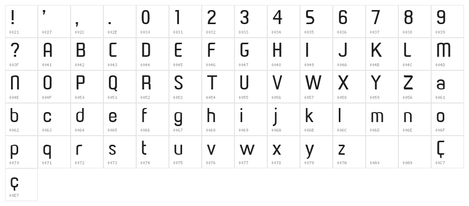 Paragon Medium Character Map