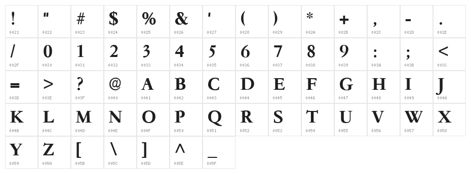 Paramount Bold Character Map