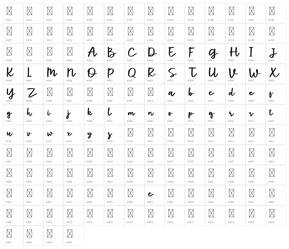 ParcelyFree-Regular Character Map