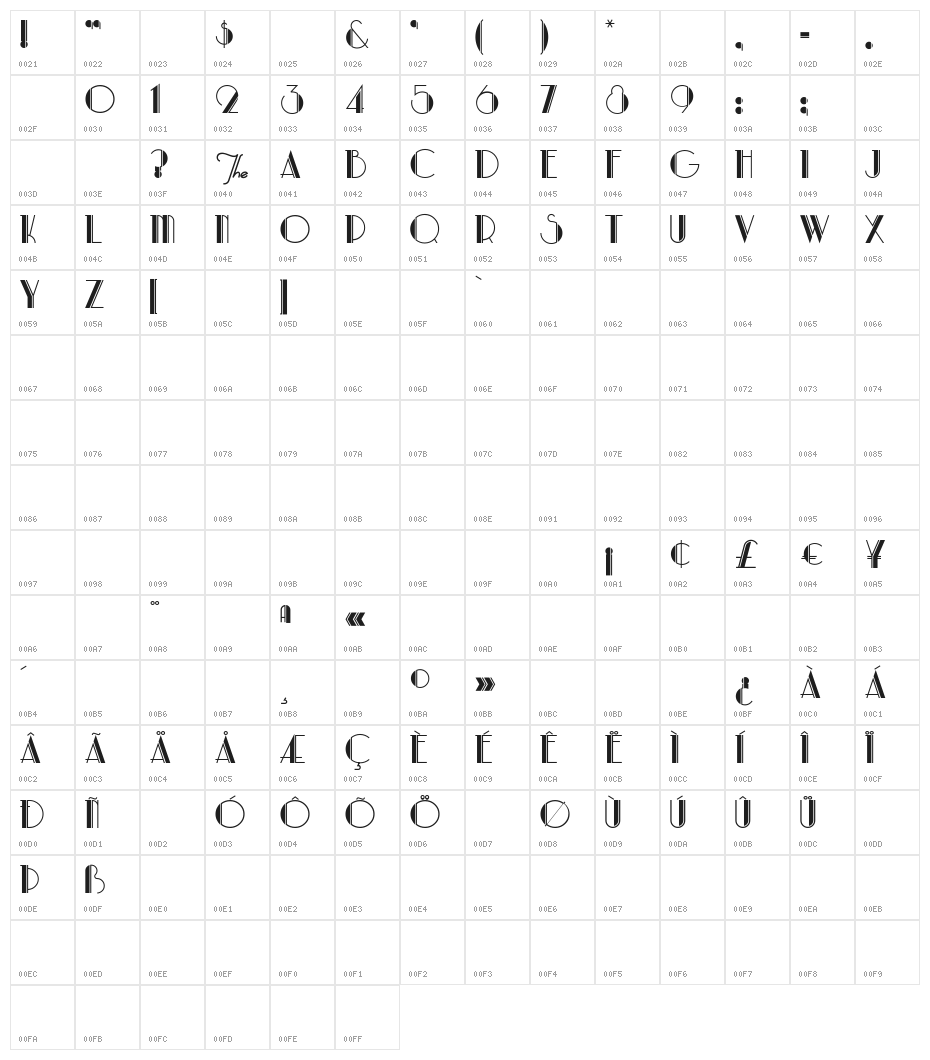 ParkLane Character Map