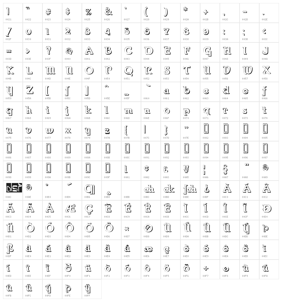 Parsons Shadow Heavy Character Map