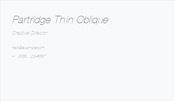 Partridge Thin Oblique Business Card