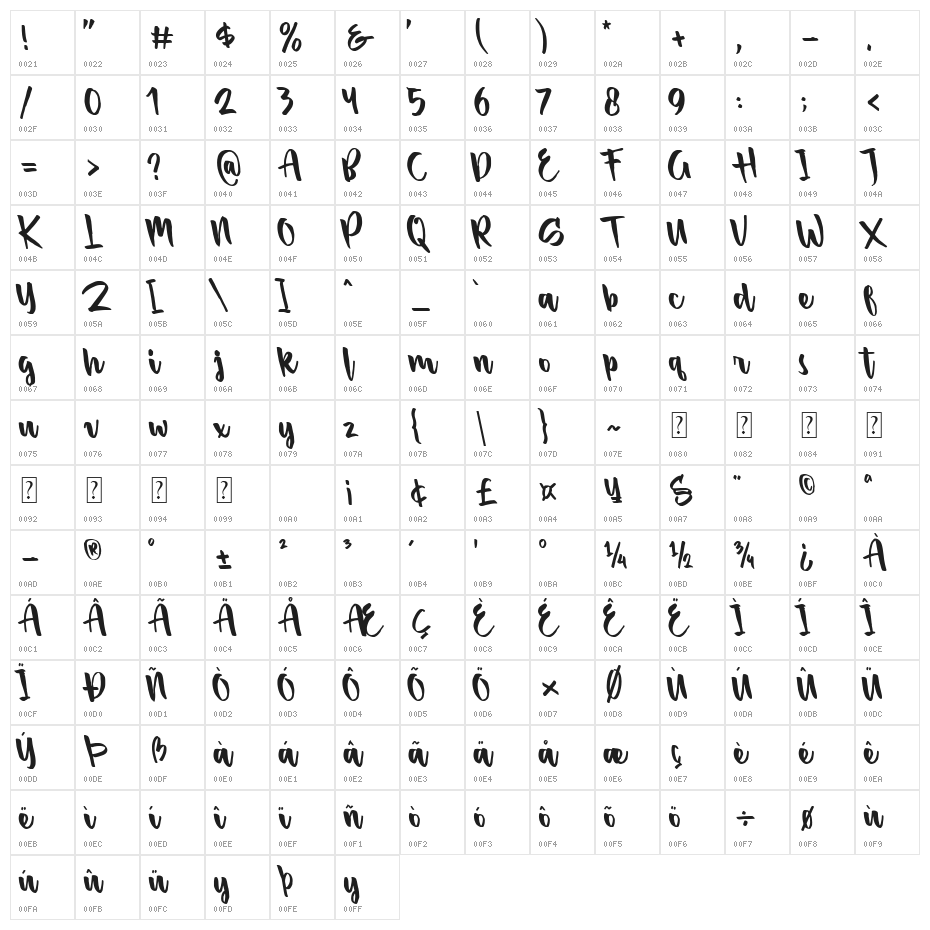Passifille Tilted Character Map
