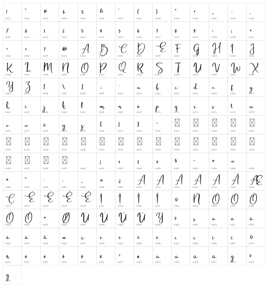 Passtyn Script Character Map