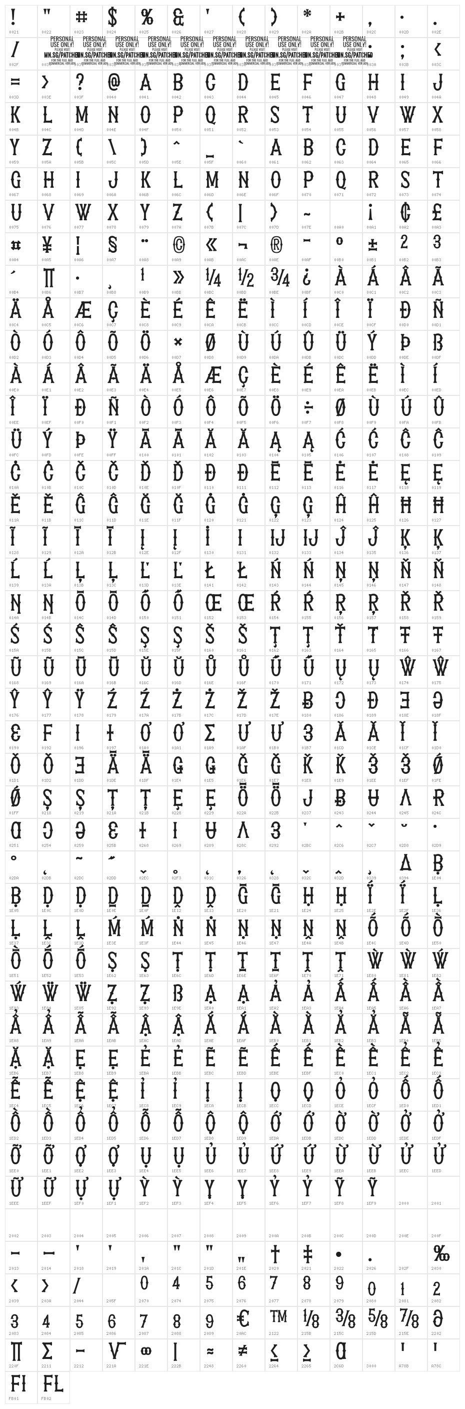 Patched PERSONAL USE ONLY Medium Character Map