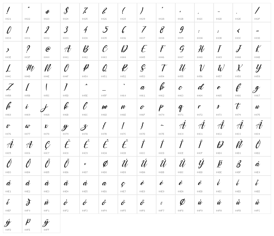 Pather Times Italic Character Map