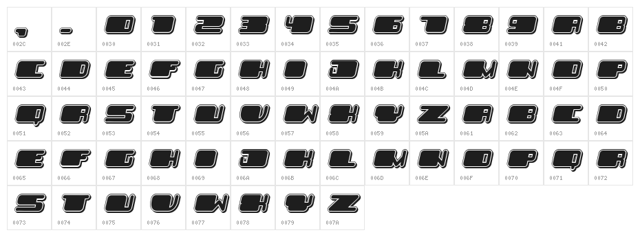 Patriotic Black Italic Character Map