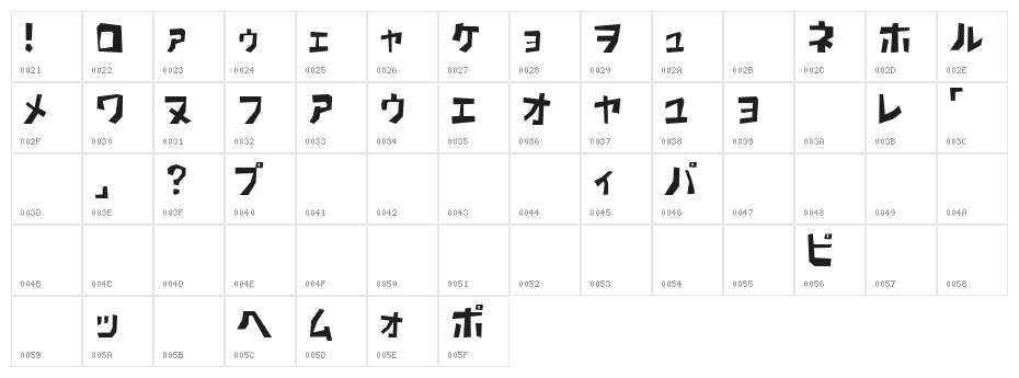 PavementKana Character Map