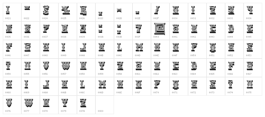 Pavements Regular Character Map