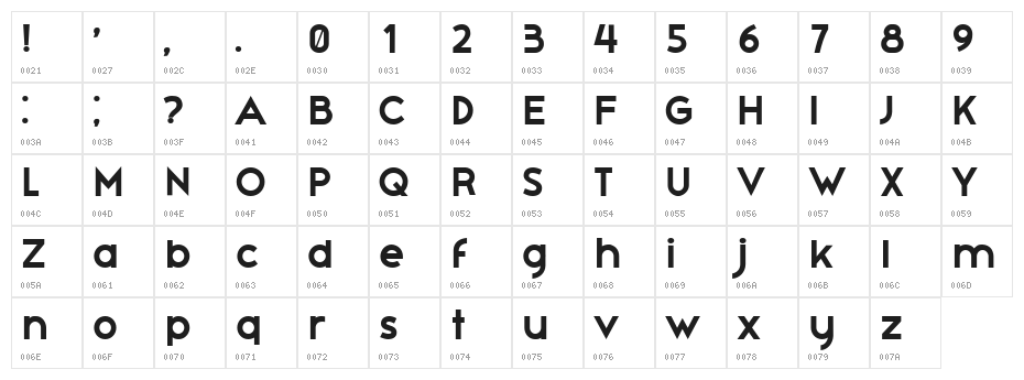 Pavia Bold Character Map