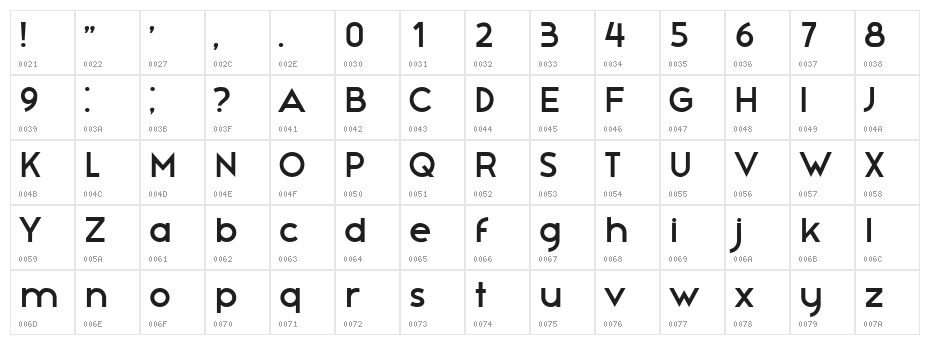 Pavia Regular Character Map