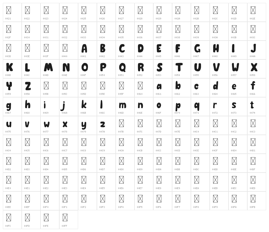 PaymonFree-Regular Character Map