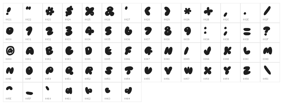 PB1103 BACKSTREETS Character Map