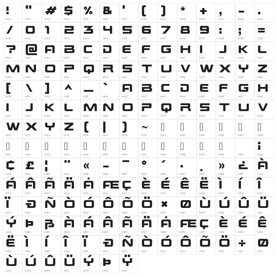 PBIO Bold Regular Character Map