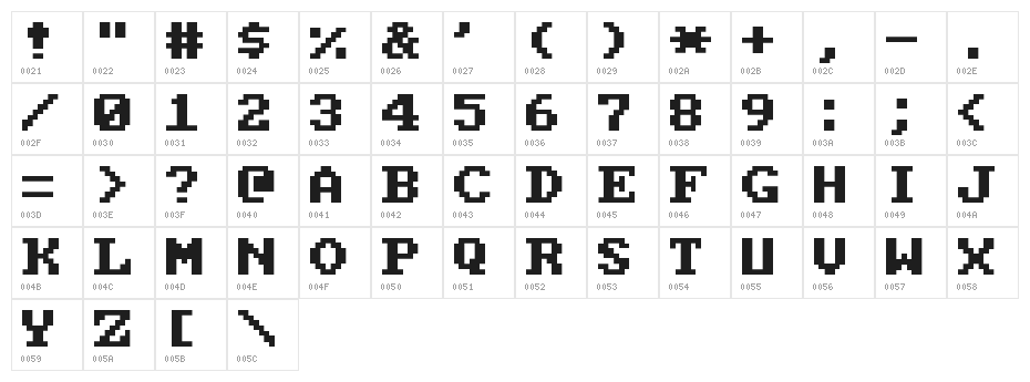 PC Senior Regular Character Map
