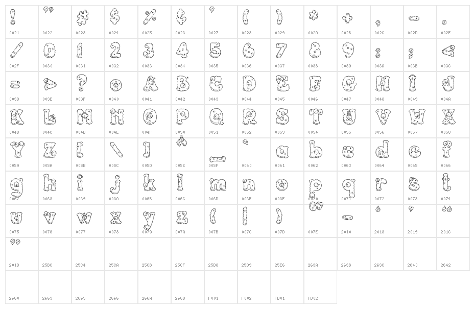 PC Snowballs Character Map