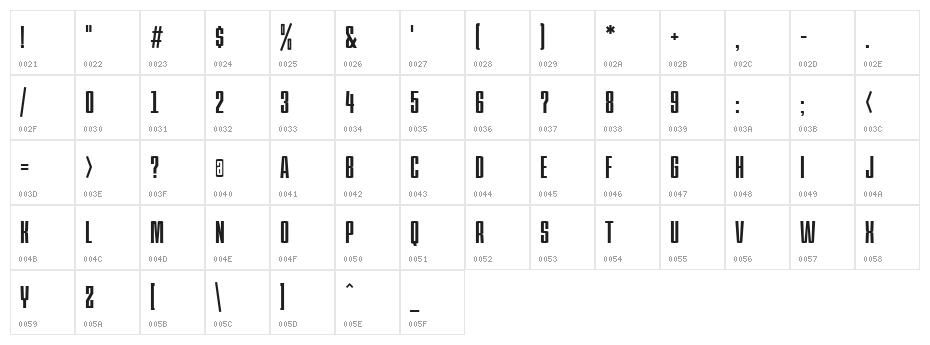 PC.DE Bold Character Map
