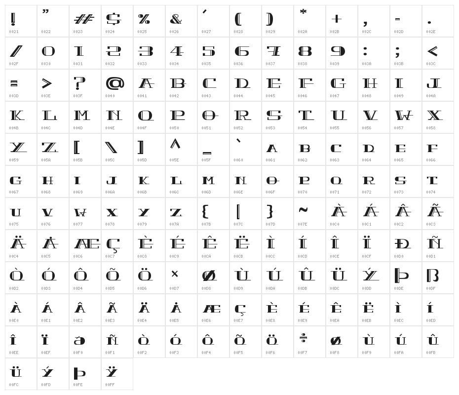 PEACOCK normal Character Map