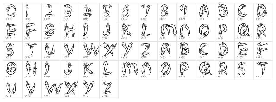 PEDASNYER Character Map