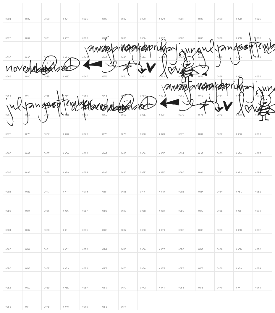 Pea Bestow's Doodles Character Map