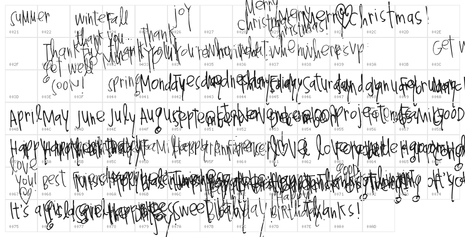 Pea Heather's Doodle Phrases Character Map