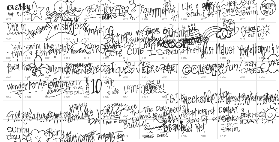 Pea KT Doodles Character Map