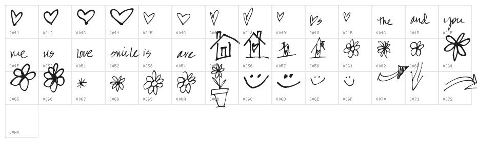 Pea Karen's Doodles Character Map